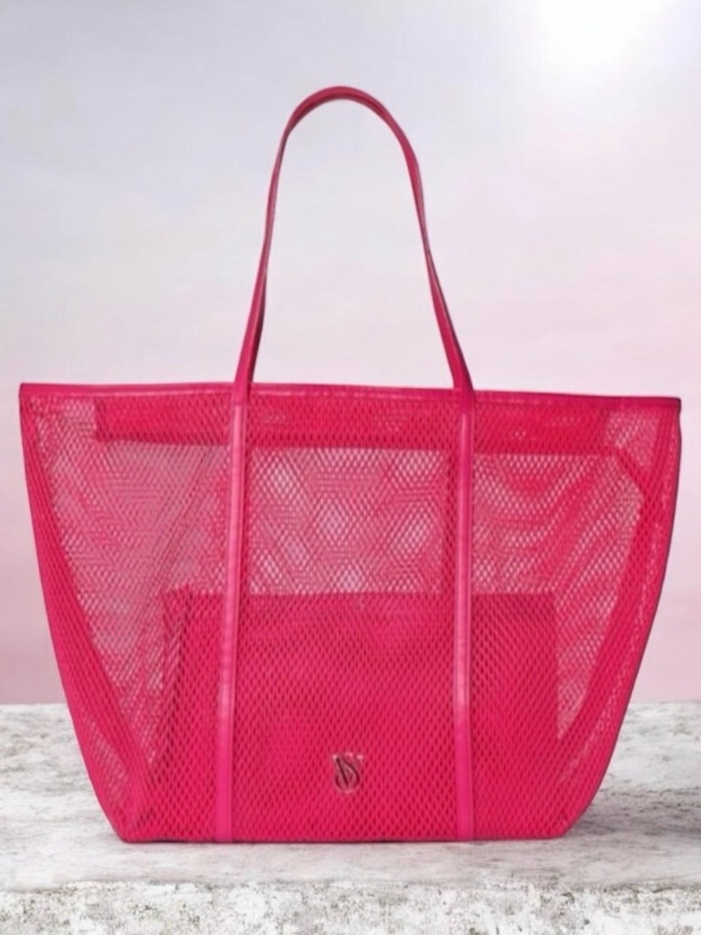 VICTORIA’S SECRET Mesh Tote and Pouch Set Pink Beach Pool Overnight Bag